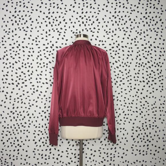 Free People Satin Zip Up Wine Midnight Bomber Jacket - Picture 6 of 10